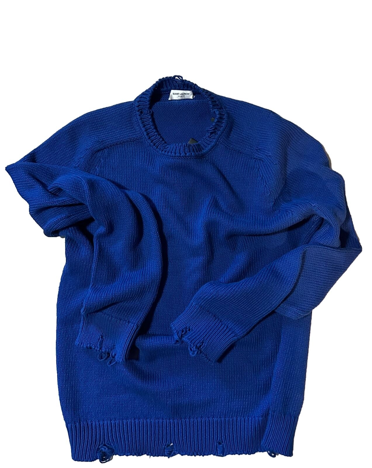 Neu mit Etikett: 890 $ Saint Laurent Herrenpullover mit Rundhalsausschnitt, Blau, Größe L, Italien