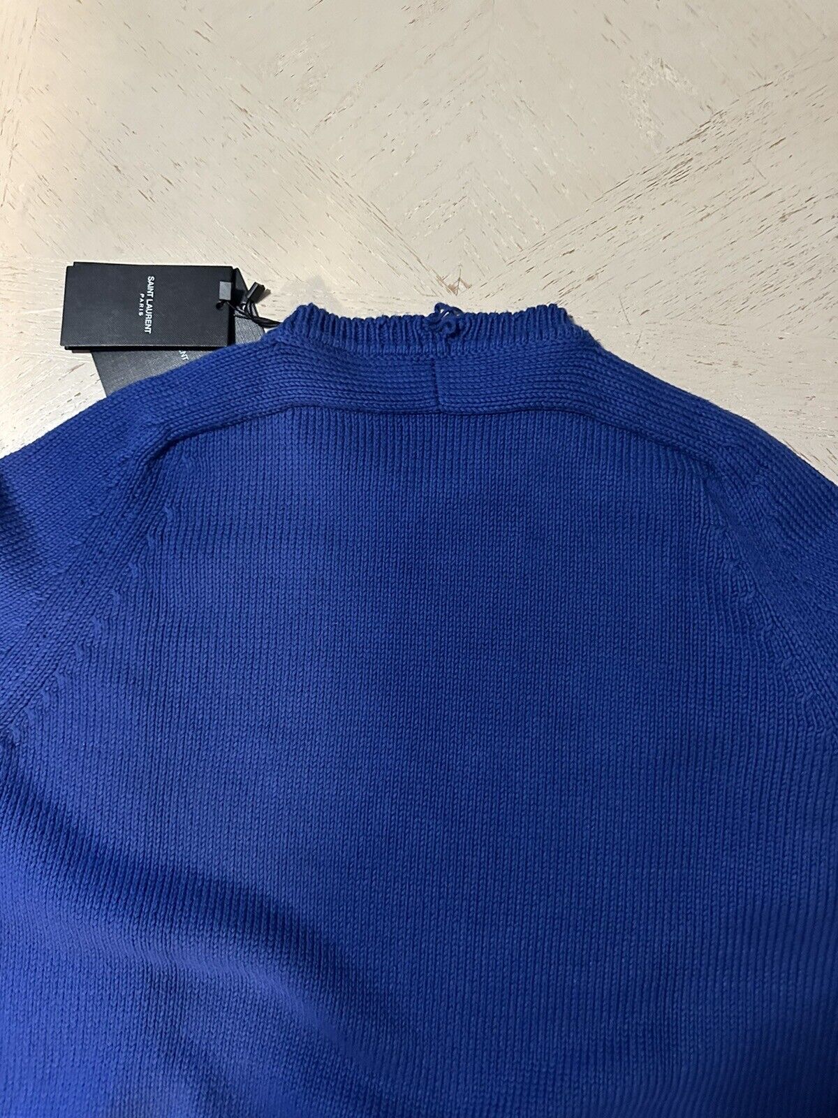 Neu mit Etikett: 890 $ Saint Laurent Herrenpullover mit Rundhalsausschnitt, Blau, Größe XXL, Italien