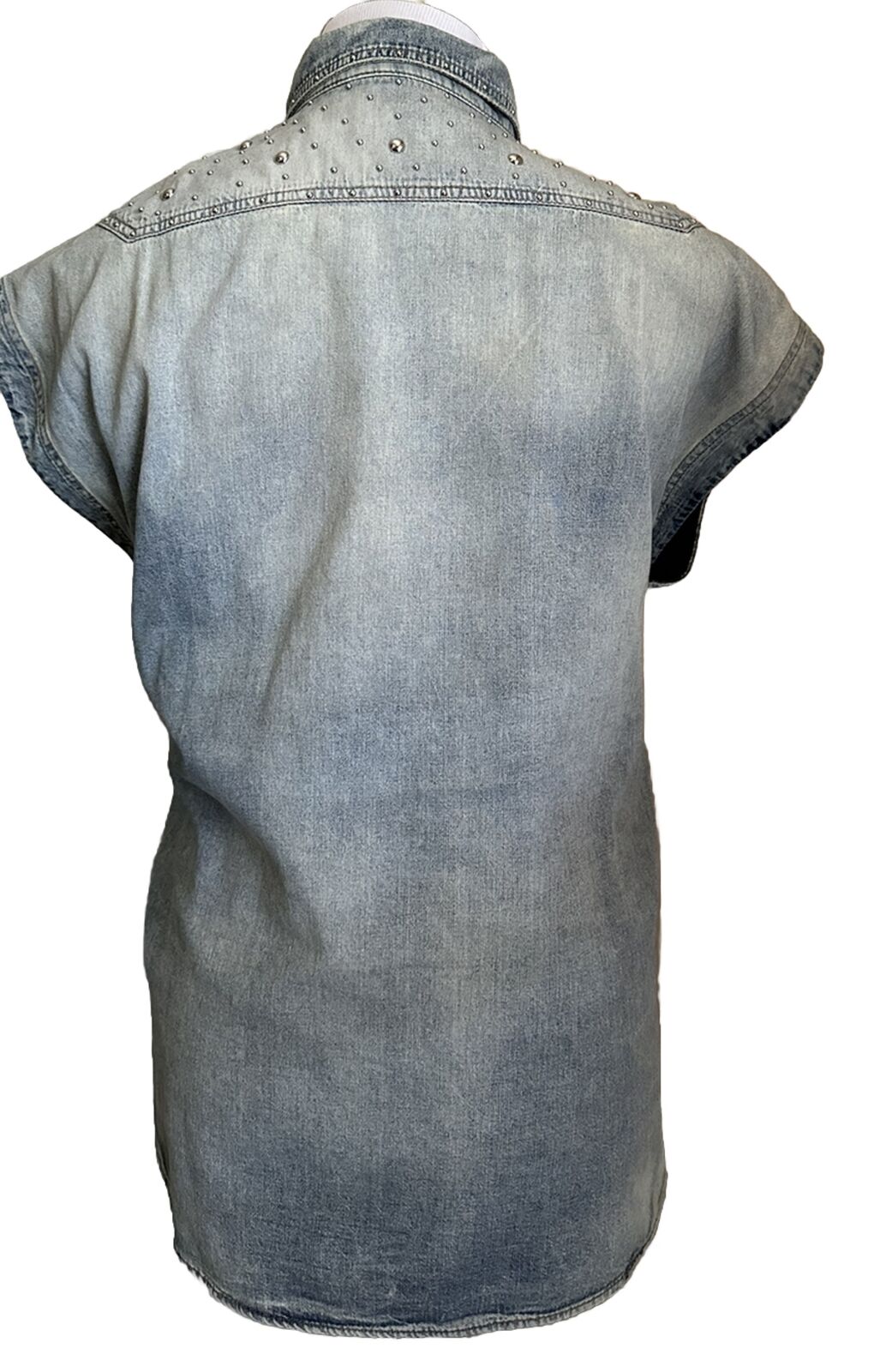 NWT $1290 Saint Laurent 80’S Sleeveless Jeans shirt Soft Sand Blue Size L