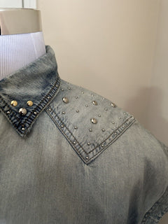 NWT $1290 Джинсовая рубашка без рукавов Saint Laurent 80-х годов Soft Sand Blue, размер L