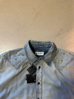 NWT $1290 Джинсовая рубашка без рукавов Saint Laurent 80-х годов Soft Sand Blue, размер L