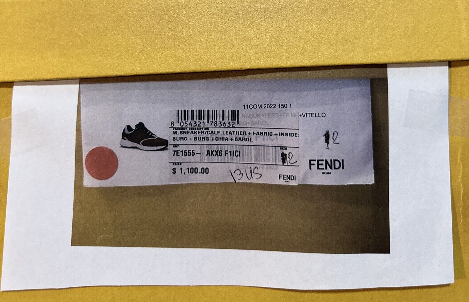 NIB $ 1100 Fendi Herren FF Logo Athletic Sneakers Burgunderrot 13 US/12 UK