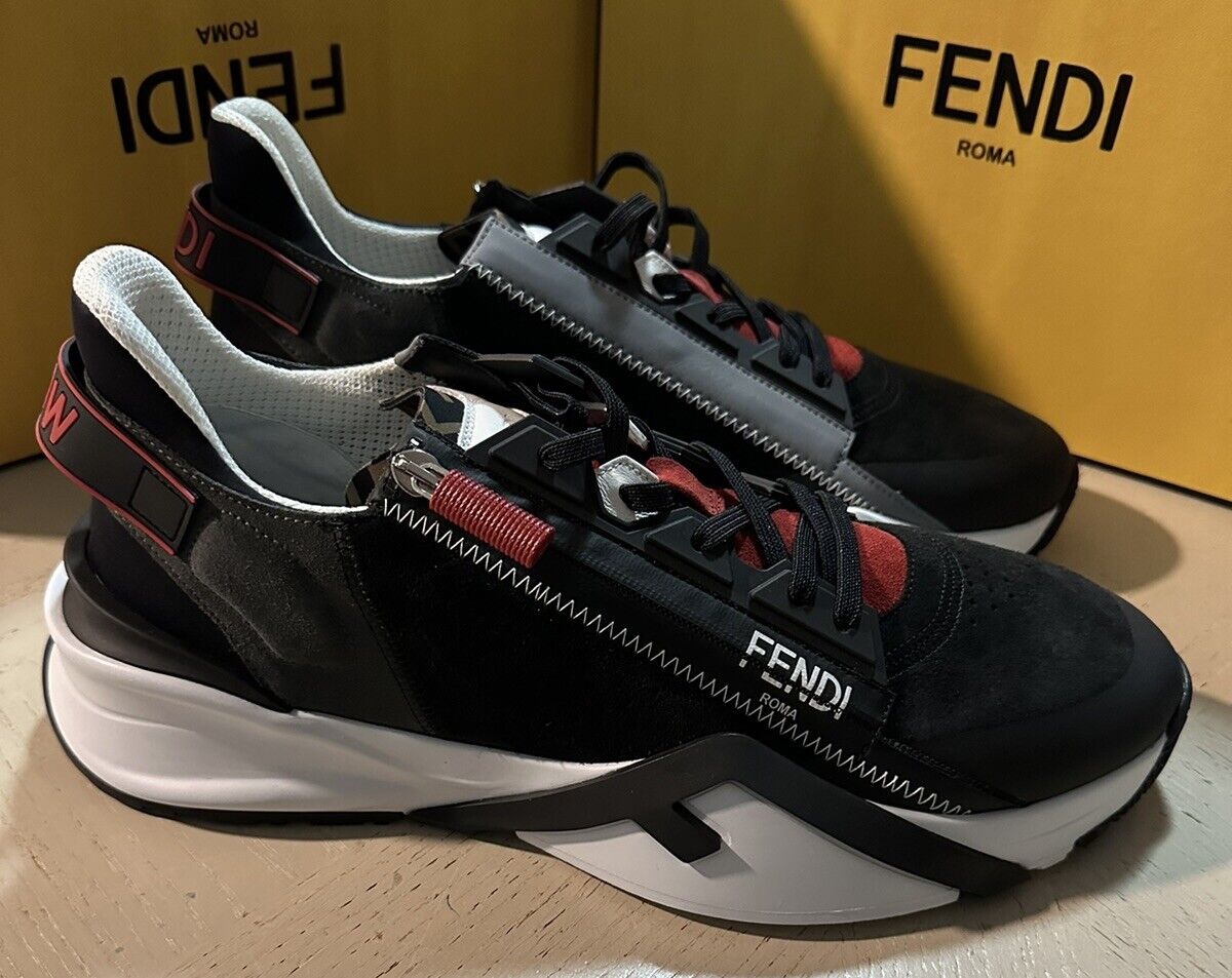 NIB $930 Fendi Men Flow FF Vertigo Mix Media Sneakers Black/Red 14 US/47 Eu