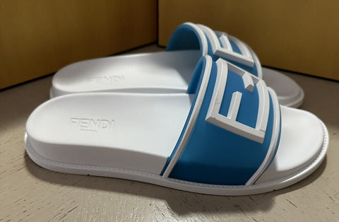 NIB 460 $ Fendi Herren FF Rubber Slide Sandalen Blau/Weiß Größe 13 US/12 UK
