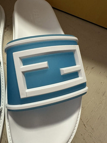 NIB 460 $ Fendi Herren FF Rubber Slide Sandalen Blau/Weiß Größe 13 US/12 UK