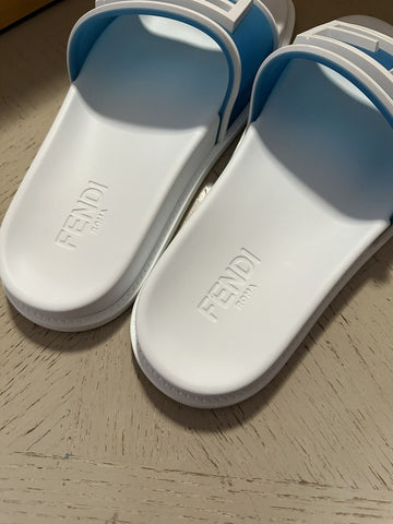 NIB 460 $ Fendi Herren FF Rubber Slide Sandalen Blau/Weiß Größe 13 US/12 UK
