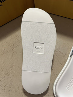 NIB 460 $ Fendi Herren FF Rubber Slide Sandalen Blau/Weiß Größe 13 US/12 UK