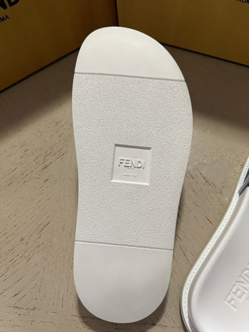 NIB 460 $ Fendi Herren FF Rubber Slide Sandalen Blau/Weiß Größe 13 US/12 UK