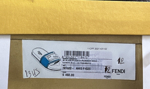 NIB 460 $ Fendi Herren FF Rubber Slide Sandalen Blau/Weiß Größe 13 US/12 UK