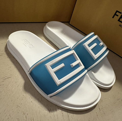 NIB $460 Fendi Men's FF Rubber Slide Sandals Blue/White Size 14 US/13 UK