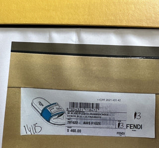 NIB $460 Fendi Men's FF Rubber Slide Sandals Blue/White Size 14 US/13 UK