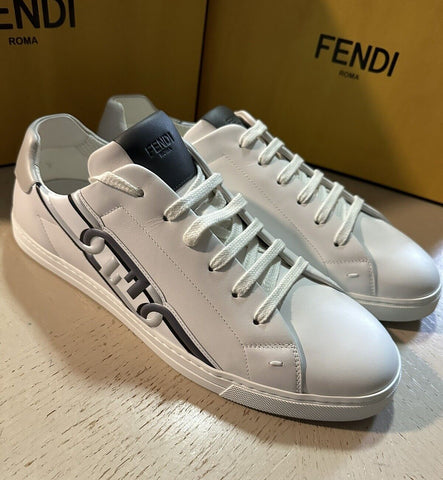 NIB $795 Fendi Men FF Logo Leather Sneakers White 12 US/11 UK