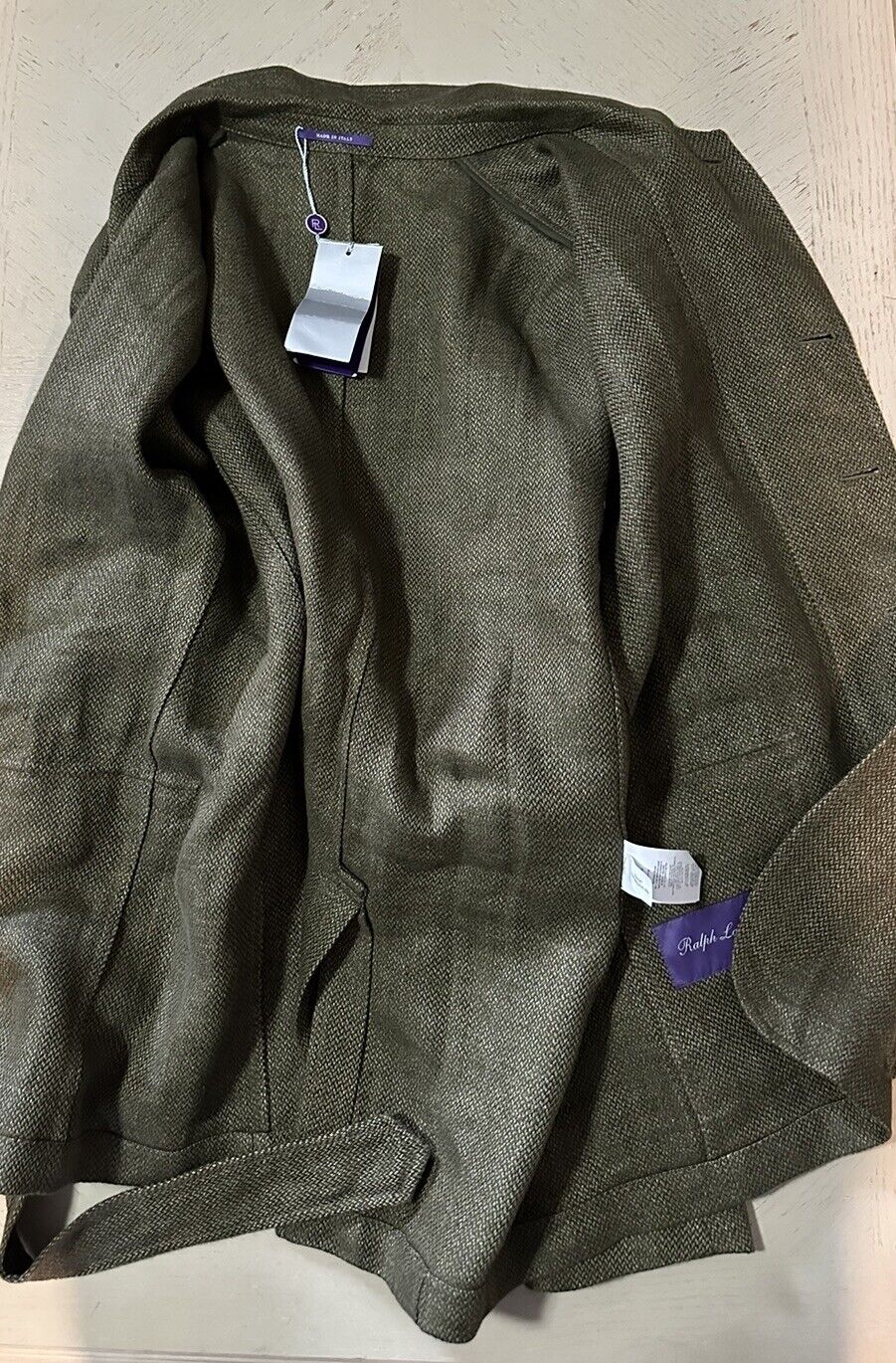 NWT $1495 Ralph Lauren Purple Label Men Linen Blazer Jacket Green 44R US/54R Eu