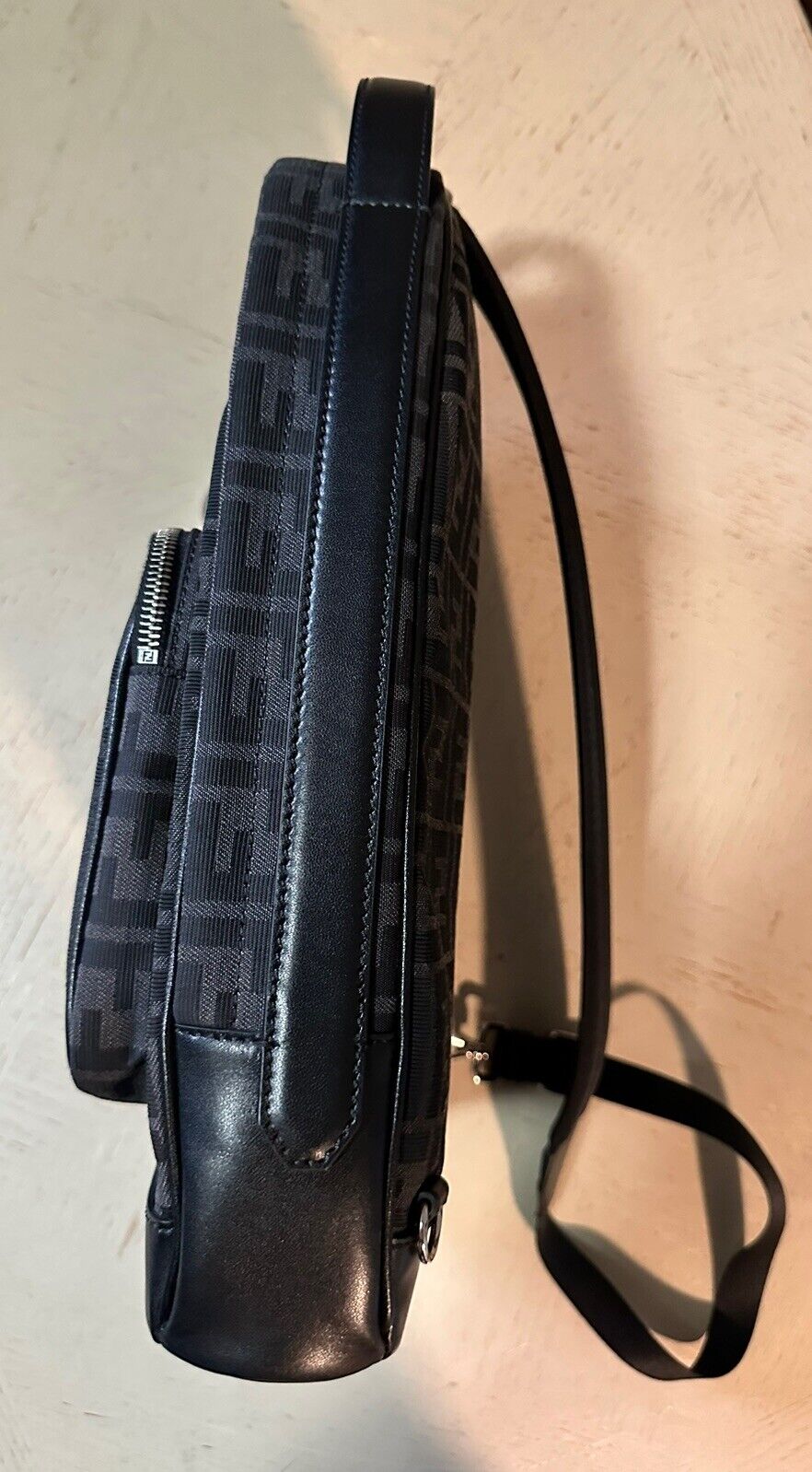 New $2100 Fendi Canvas/Leather FF Logo One-Shoulder Backpack Black/Brown 7VZ065