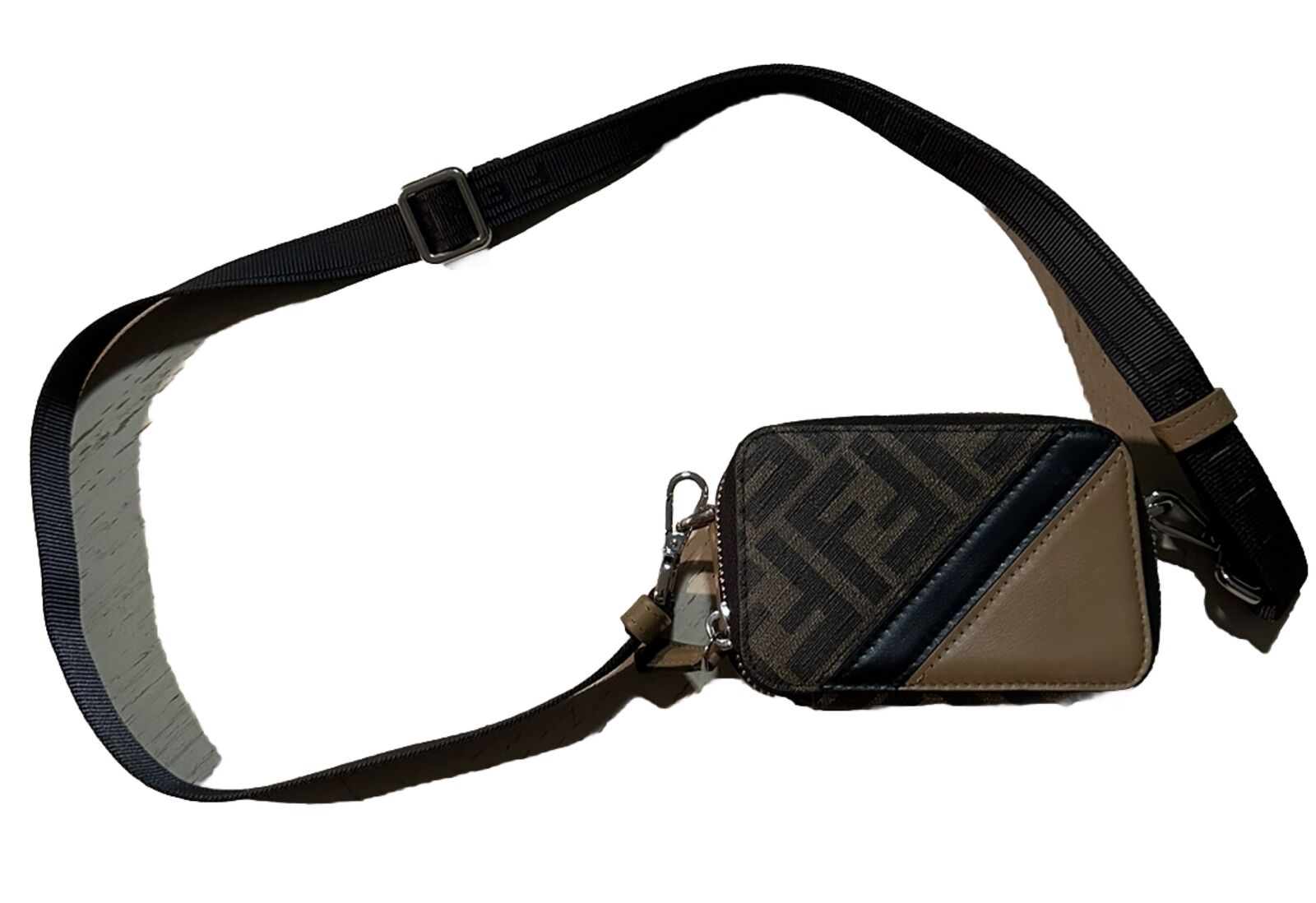 Neue 920 $ Fendi Leder/Canvas Mini-Reißverschlusstasche Braun Italien
