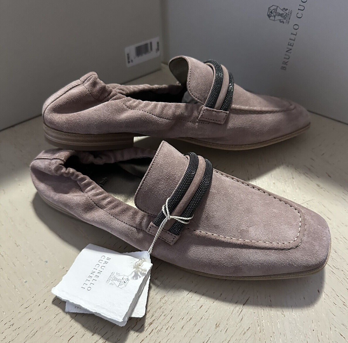 NIB $ 1250 Brunello Cucinelli Damen Wildleder Monili-Strap Loafers Schuhe 10 US/40 Eu