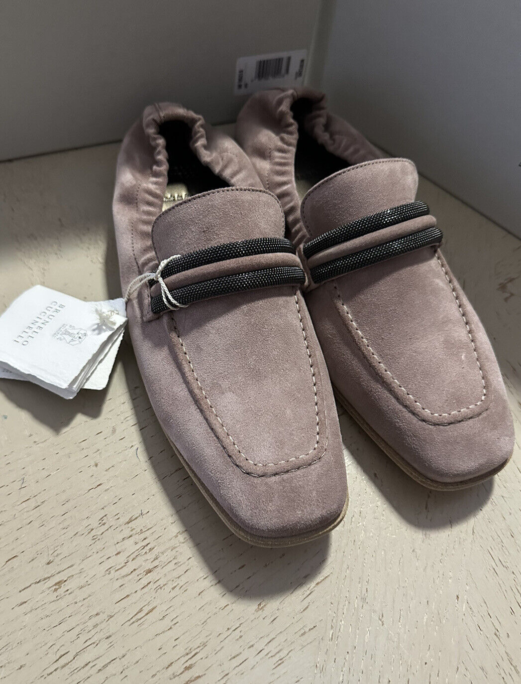 NIB $1250 Brunello Cucinelli Women Suede Monili-Strap Loafers Shoes 10 US/40 Eu