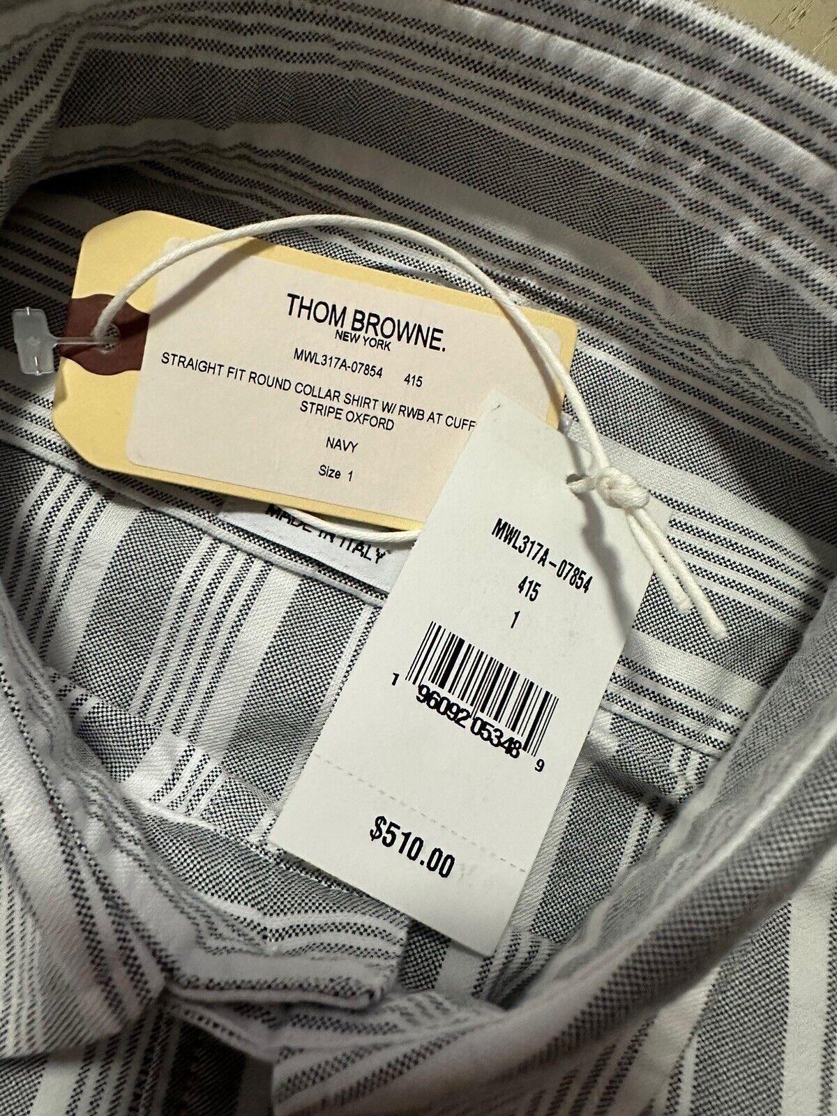 Neu mit Etikett: 510 $ Thom Browne Gestreiftes Langarmhemd für Herren Navy 1 (S) Italien