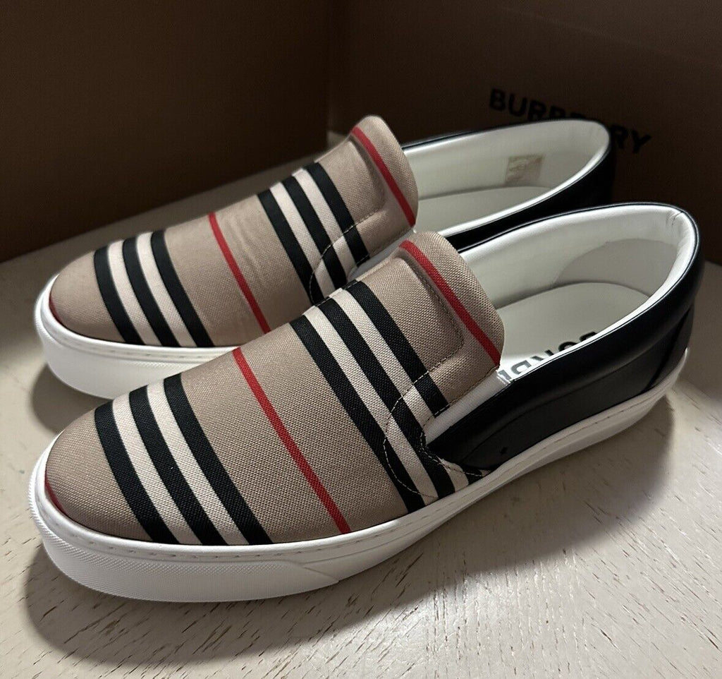 NIB Burberry Men Thompson Plaid Check Canvas Leather Sneakers Beige/Black 10 US