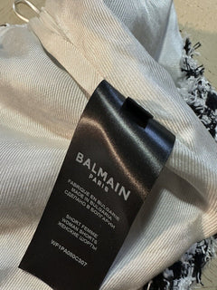 New $1650 Balmain Gingham Tweed High-Waisted 6-Button Shorts Black/White 44/12