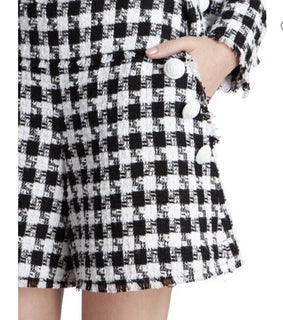 New $1650 Balmain Gingham Tweed High-Waisted 6-Button Shorts Black/White 44/12