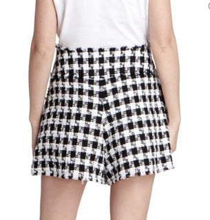 New $1650 Balmain Gingham Tweed High-Waisted 6-Button Shorts Black/White 44/12