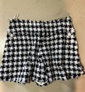 New $1650 Balmain Gingham Tweed High-Waisted 6-Button Shorts Black/White 44/12