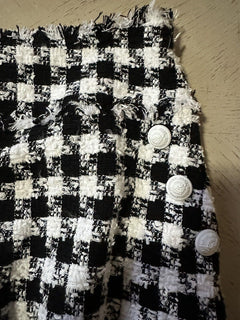 New $1650 Balmain Gingham Tweed High-Waisted 6-Button Shorts Black/White 44/12