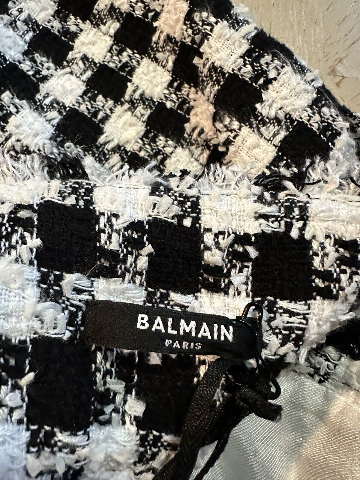 New $1650 Balmain Gingham Tweed High-Waisted 6-Button Shorts Black/White 44/12