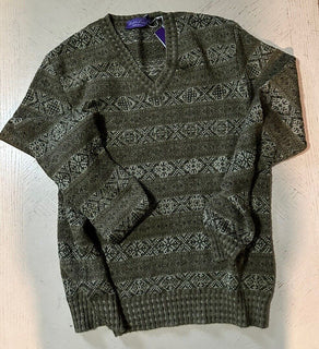 NWT $1695 Ralph Lauren Purple Label Men V Neck  Sweater Green/Multi S Italy