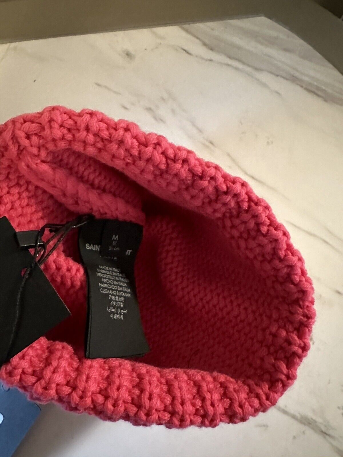 NWT Saint Laurent Women Knitted cuff Cashmere Beanie Hat Color Fucsia/Red M