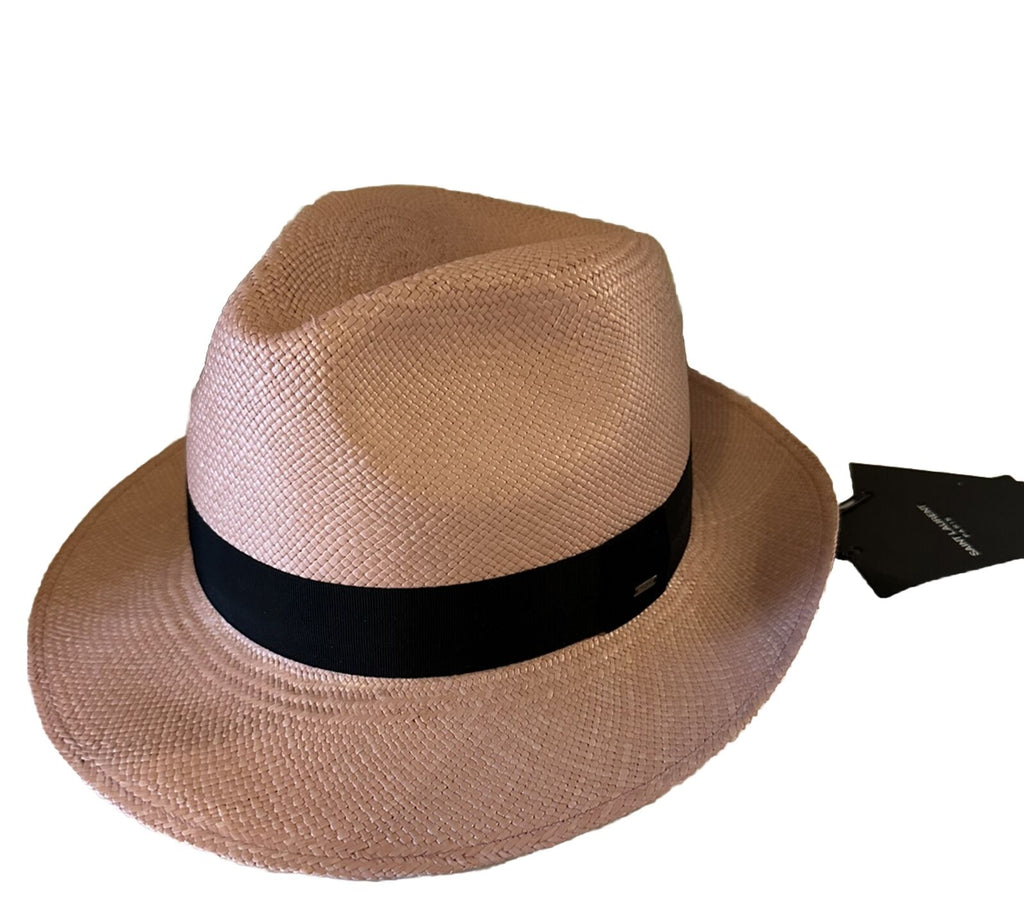 NWT $650 Saint Laurent Men Straw Fedora Hat Pink Size XL ( 60 ) Italy