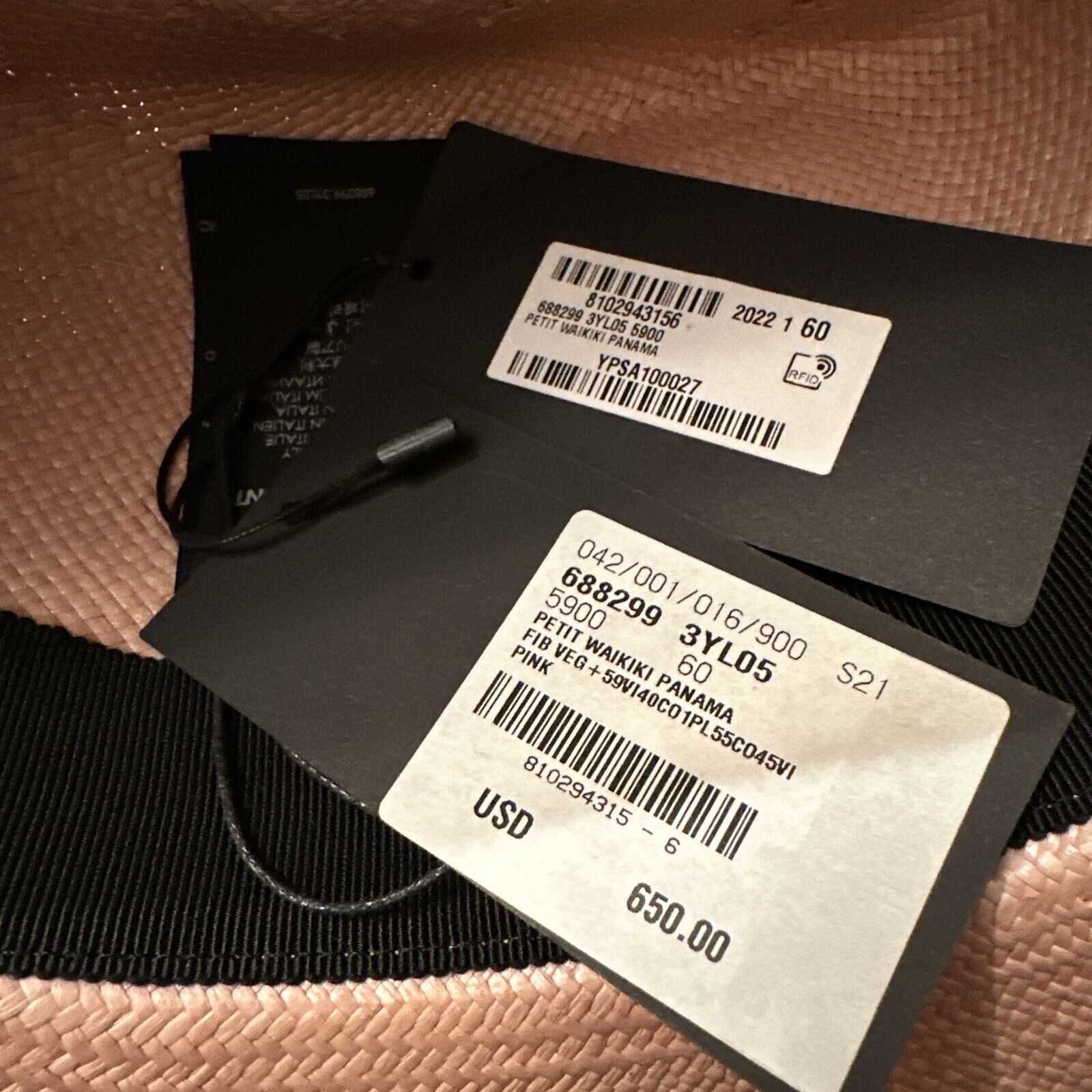 NWT $650 Saint Laurent Men Straw Fedora Hat Pink Size XL ( 60 ) Italy