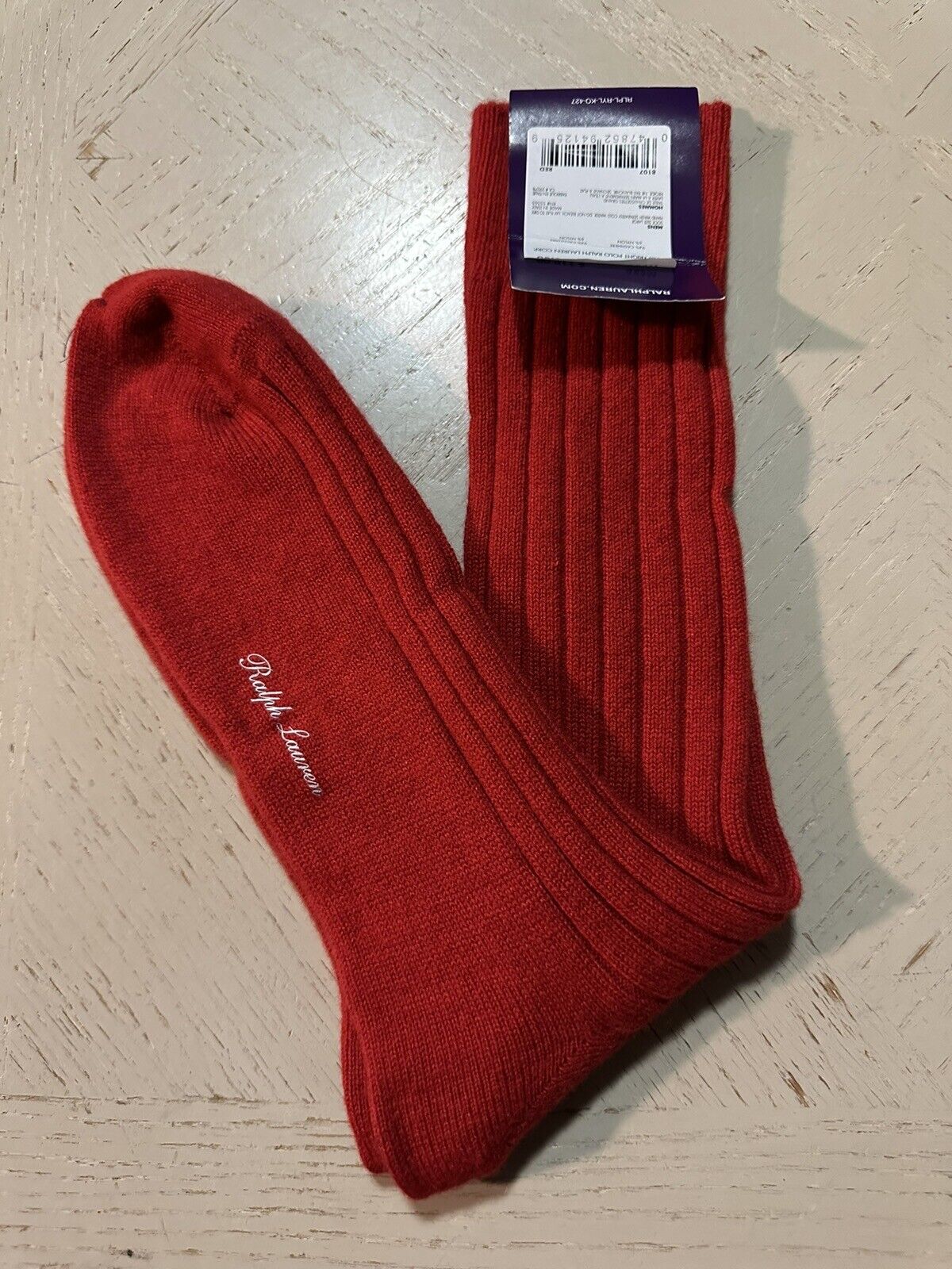 NWT $130 Ralph Lauren Purple Label Cashmere Men Socks Red Size  L