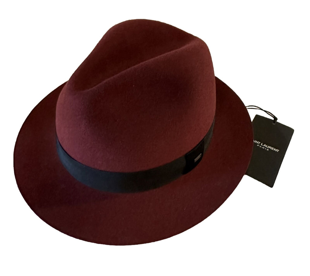 NWT  Saint Laurent fedora hat in rabbit felt DK Burgundy Size S ( 56 ) Italy