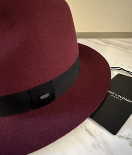 NWT  Saint Laurent fedora hat in rabbit felt DK Burgundy Size S ( 56 ) Italy