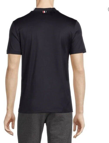 New $540 Thom Browne Short Sleeve Mockneck T Shirt Navy Size L ( 3 ) Italy