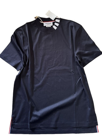 New $540 Thom Browne Short Sleeve Mockneck T Shirt Navy Size L ( 3 ) Italy