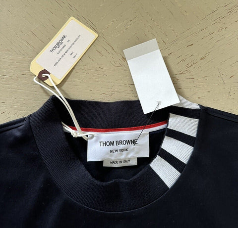 New $540 Thom Browne Short Sleeve Mockneck T Shirt Navy Size L ( 3 ) Italy