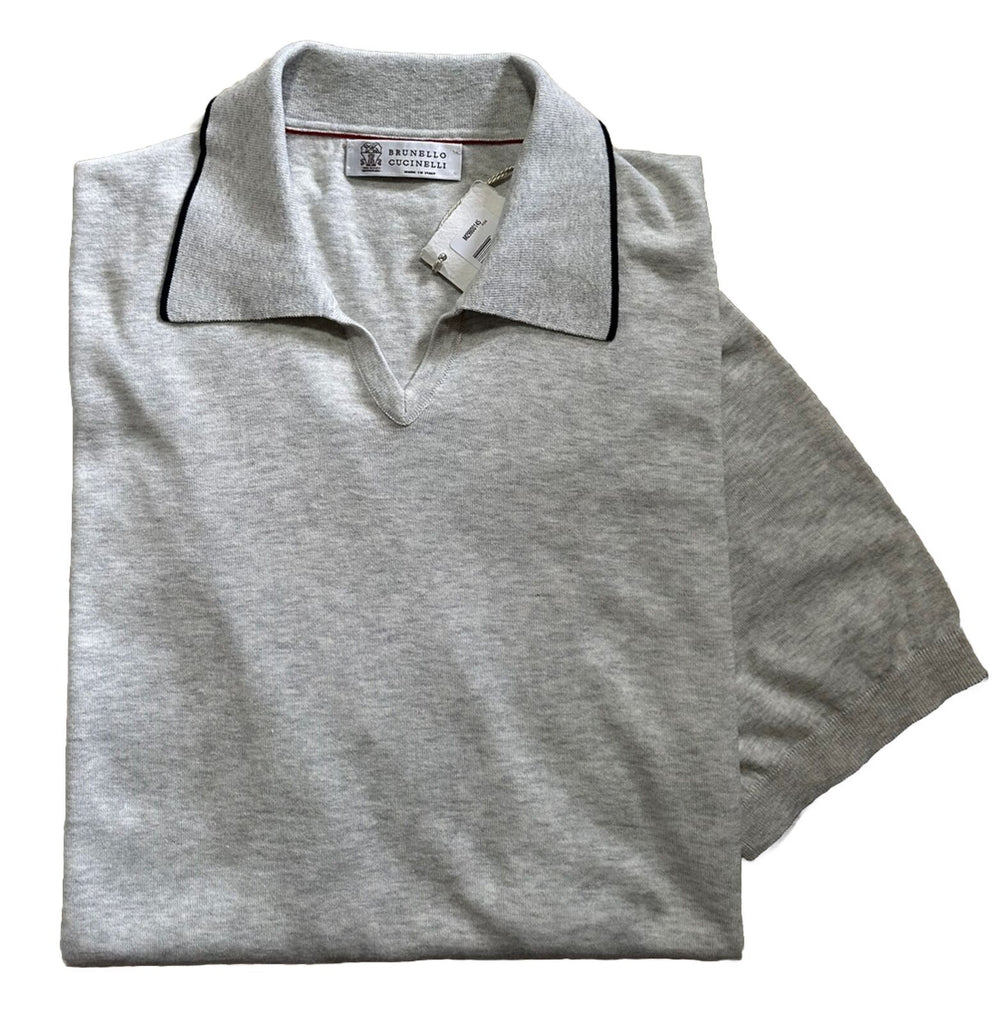 New $595 Brunello Cucinelli Men’s Johnny Collar T Shirt Color FOG 58 Eu ( XXL )