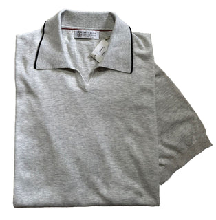 New $595 Brunello Cucinelli Men’s Johnny Collar T Shirt Color FOG 58 Eu ( XXL )