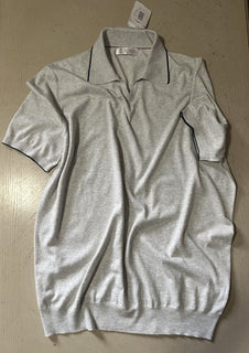 New $595 Brunello Cucinelli Men’s Johnny Collar T Shirt Color FOG 58 Eu ( XXL )