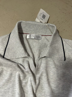 New $595 Brunello Cucinelli Men’s Johnny Collar T Shirt Color FOG 58 Eu ( XXL )