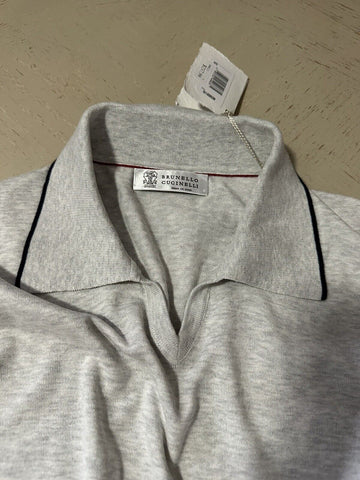 New $595 Brunello Cucinelli Men’s Johnny Collar T Shirt Color FOG 58 Eu ( XXL )