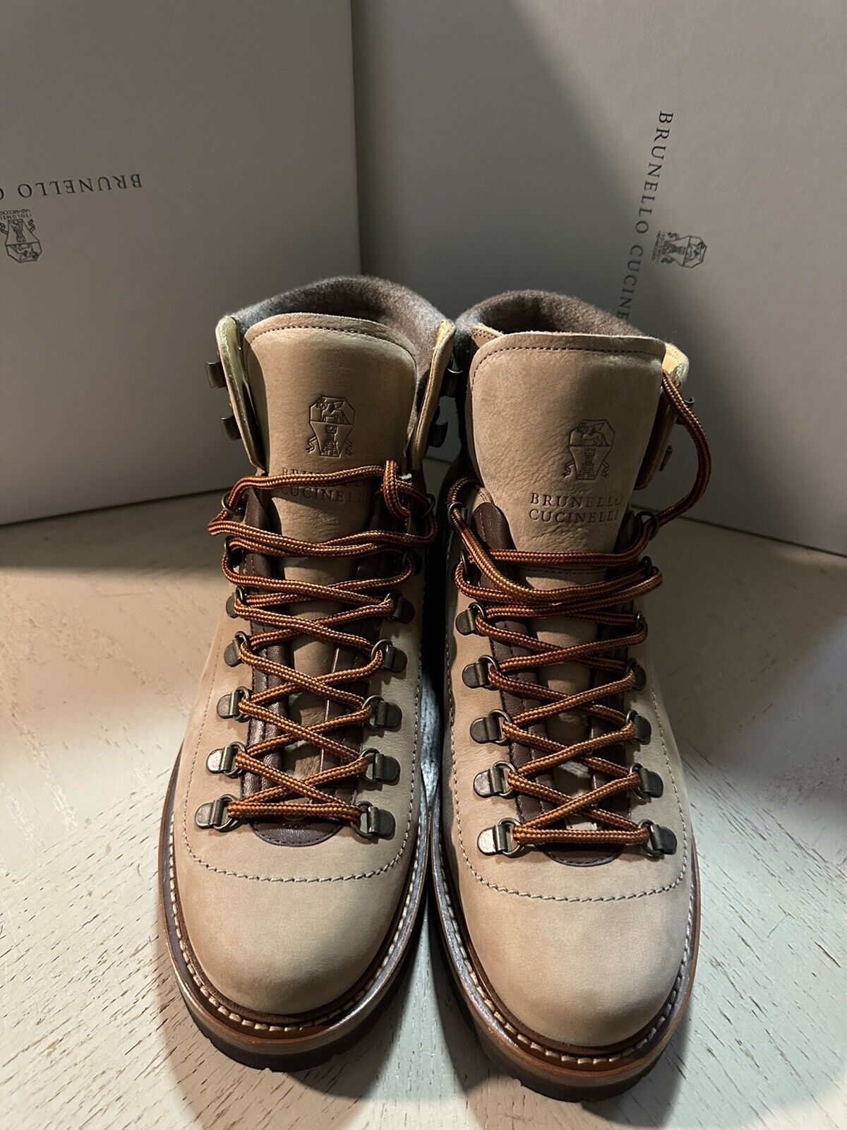 NIB $1595 Brunello Cucinelli Men’s Leather Boots Shoes LT Beige 8 US/41 Eu