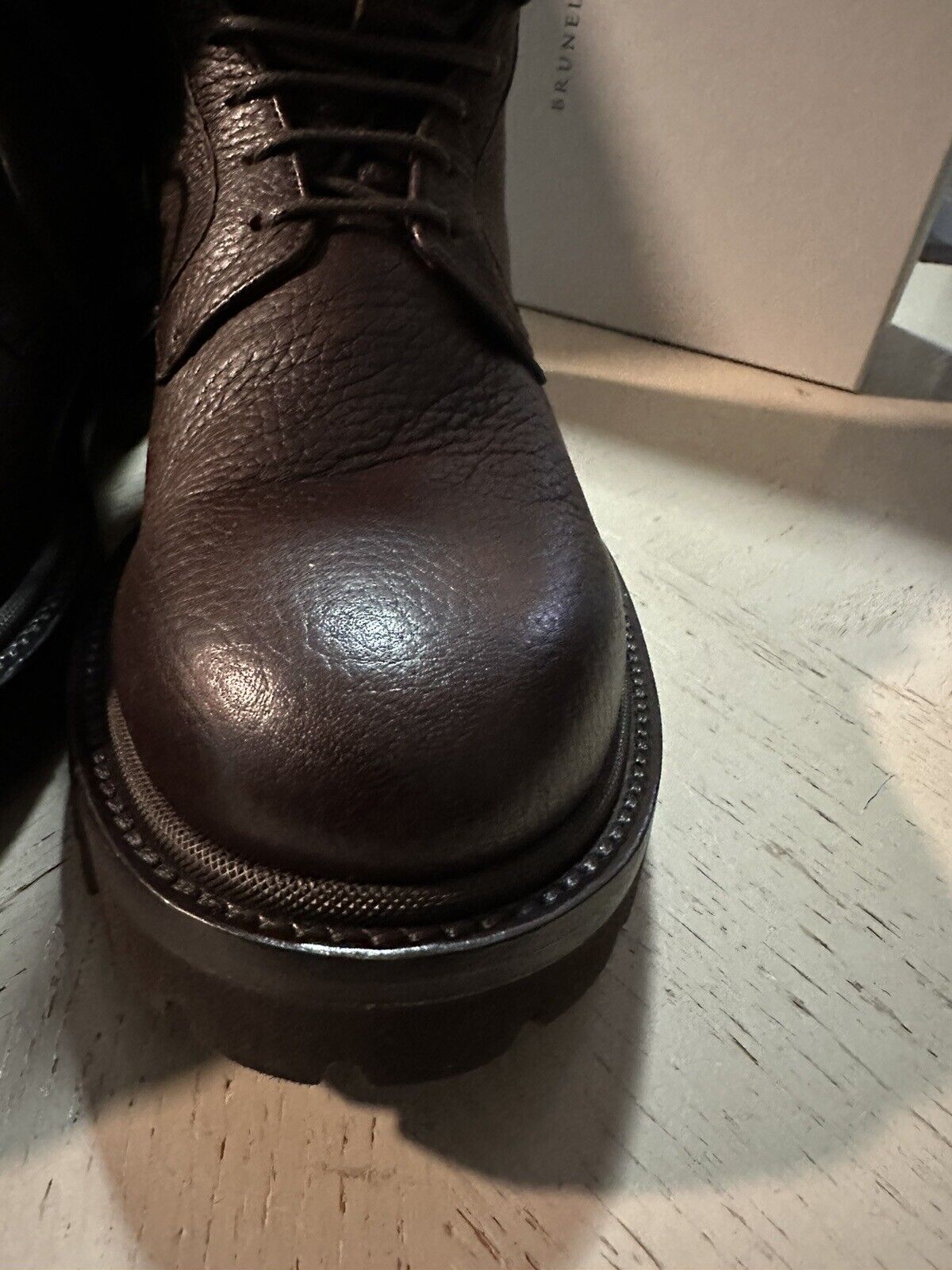 NIB $1795 Brunello Cucinelli Men Grained Leather Boots Shoes Brown 9.5 US/42.5 E