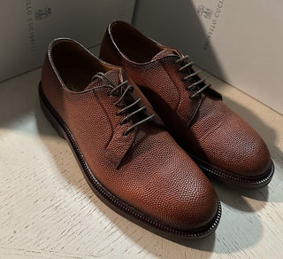 NIB $1250 Brunello Cucinelli Men Grained Leather Shoes LT Burgundy 9 US/42 Eu
