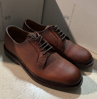 NIB $1250 Brunello Cucinelli Men Grained Leather Shoes LT Burgundy 9 US/42 Eu