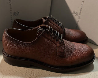 NIB $1250 Brunello Cucinelli Men Grained Leather Shoes LT Burgundy 9 US/42 Eu