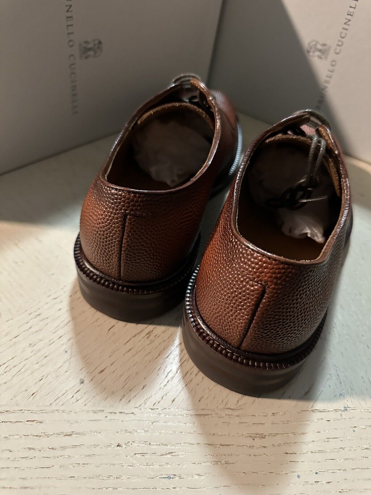 NIB $1250 Brunello Cucinelli Men Grained Leather Shoes LT Burgundy 9 US/42 Eu